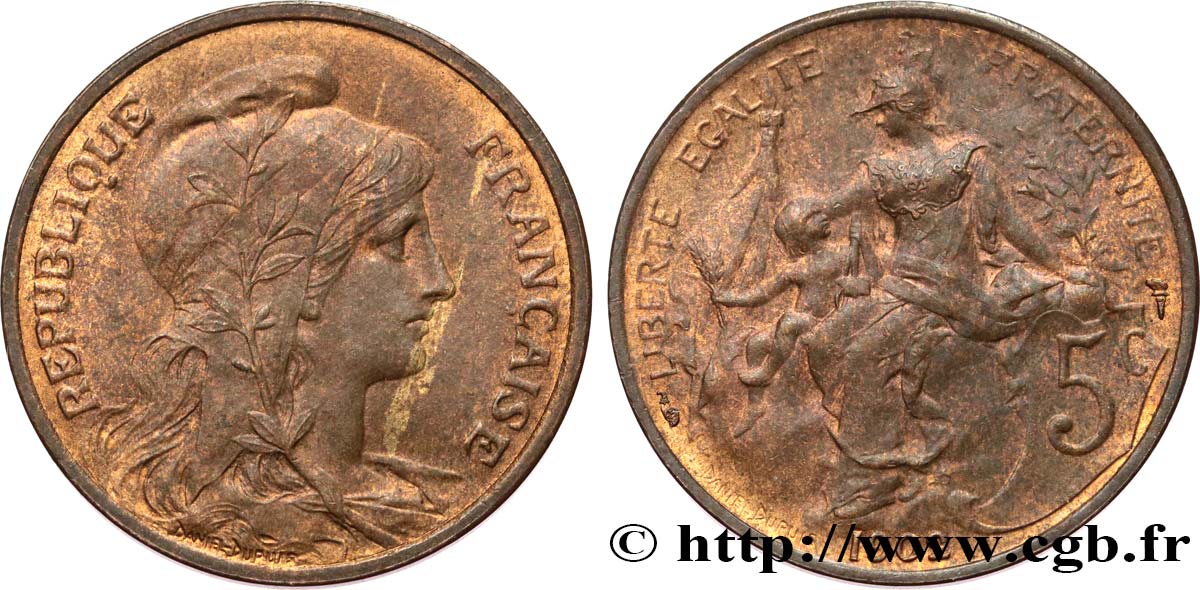 5 centimes Daniel-Dupuis 1902  F.119/12 AU55 