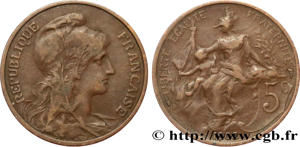 5 centimes Daniel-Dupuis 1902  F.119/12 VF25 