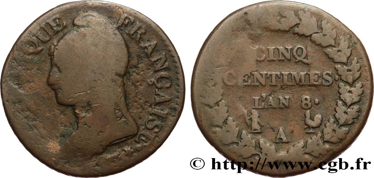 Cinq centimes Dupré, grand module 1800 Paris F.115/85 TB15 