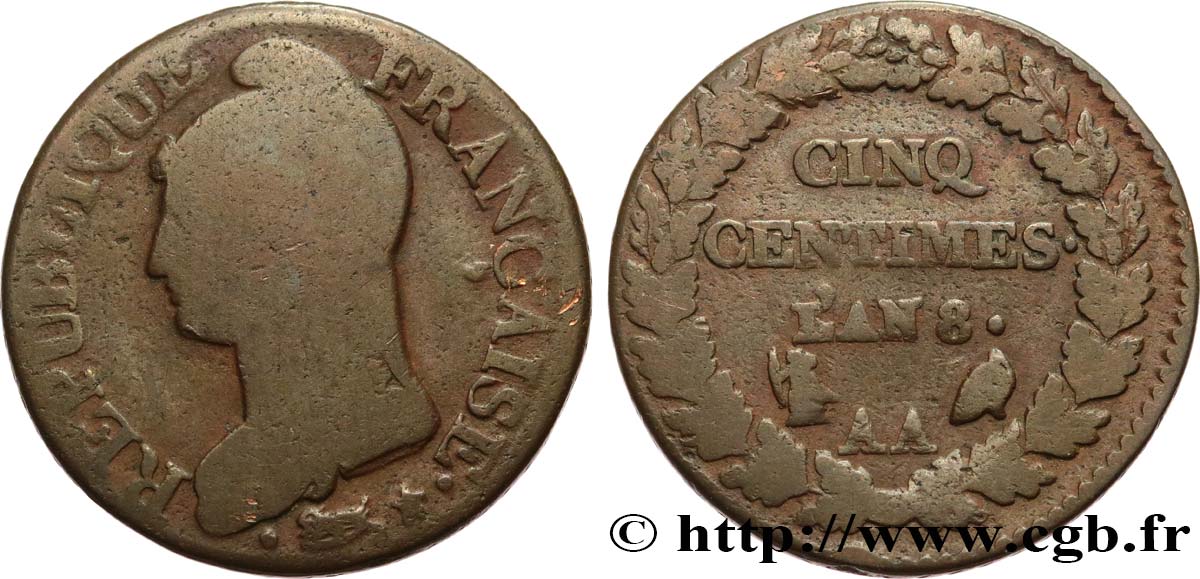 Cinq centimes Dupré, grand module 1800 Metz F.115/102 TB20 