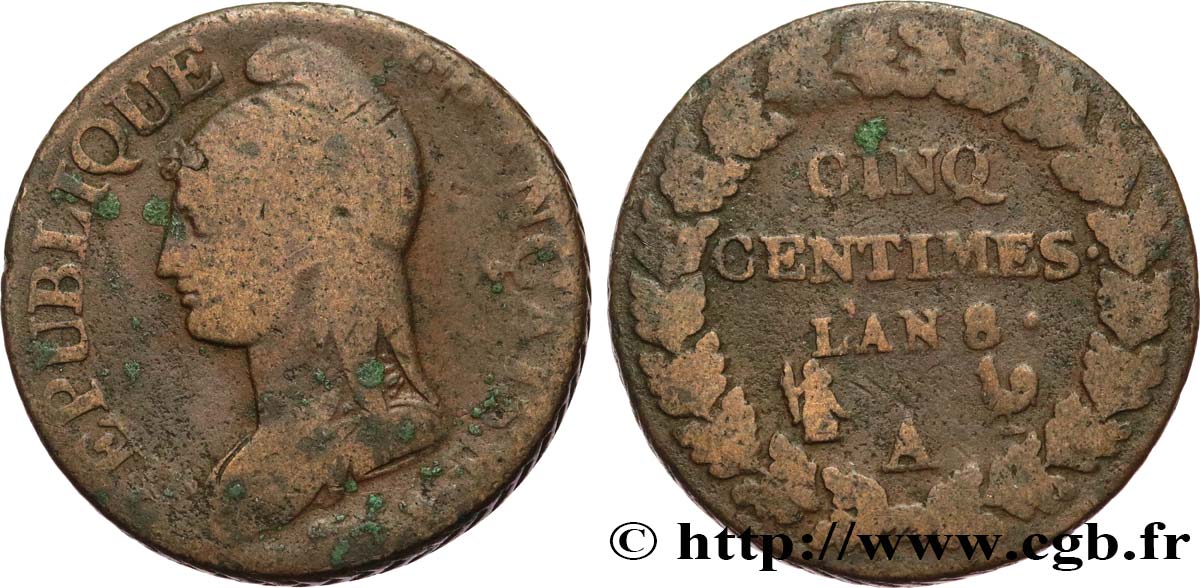 Cinq centimes Dupré, grand module 1800 Paris F.115/85 TB15 