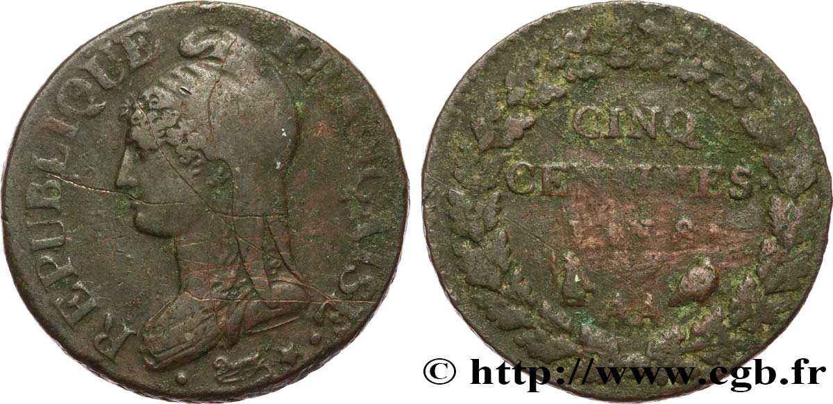 Cinq centimes Dupré, grand module 1800 Metz F.115/102 TB15 