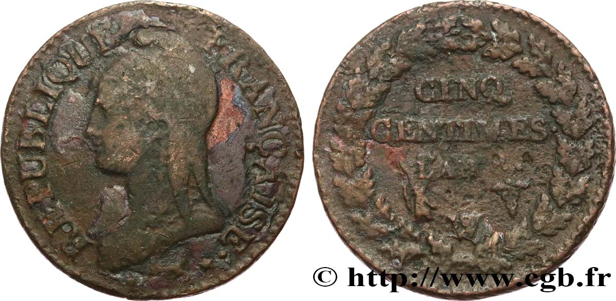 Cinq centimes Dupré, grand module 1800 Lille F.115/134 BC20 
