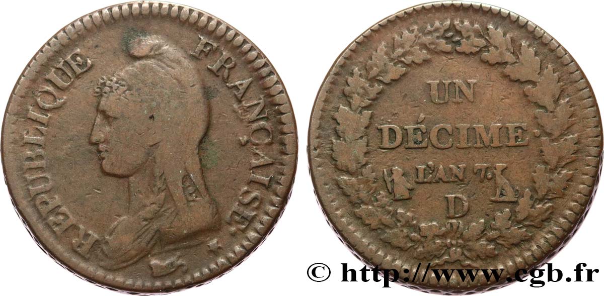 Un décime Dupré, grand module 1799 Lyon F.129/40 TB25 