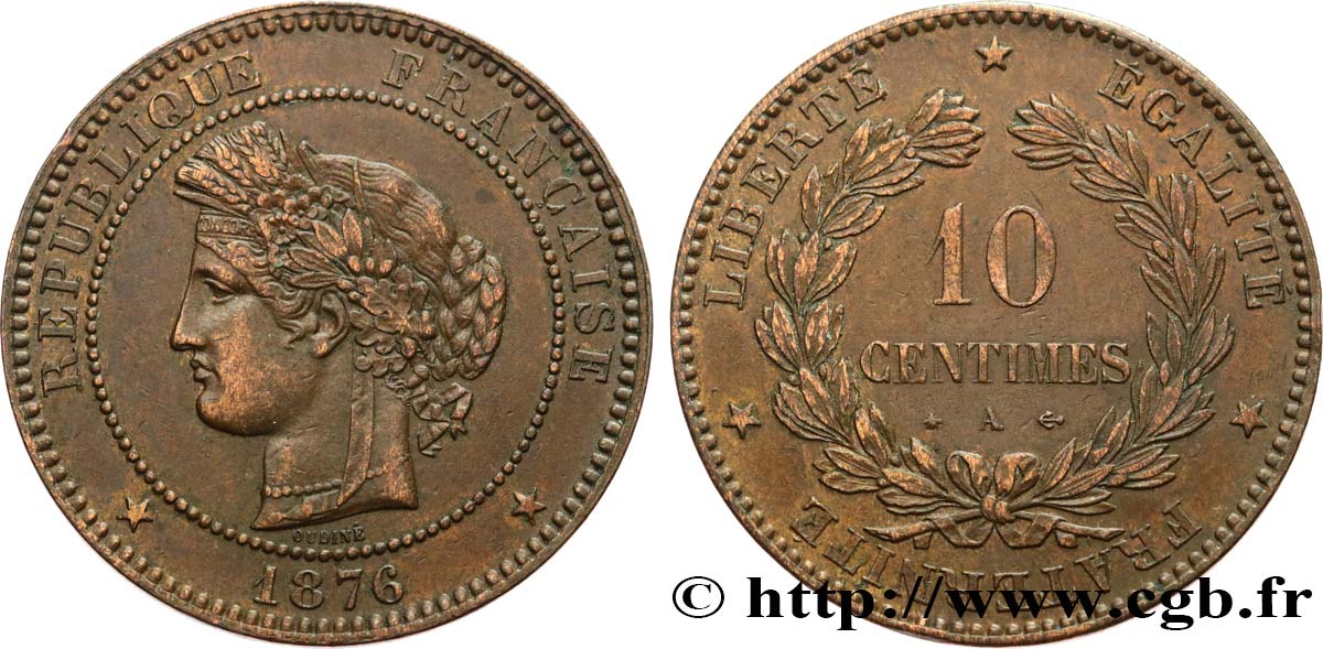 10 centimes Cérès 1876 Paris F.135/16 SS45 