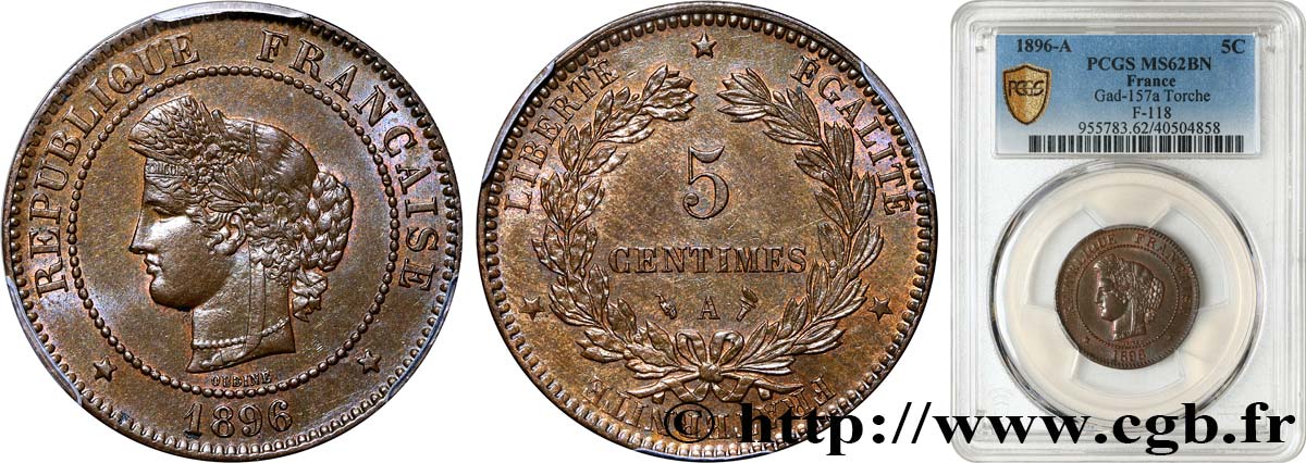 5 centimes Cérès 1896 Paris F.118/38 SUP62 PCGS