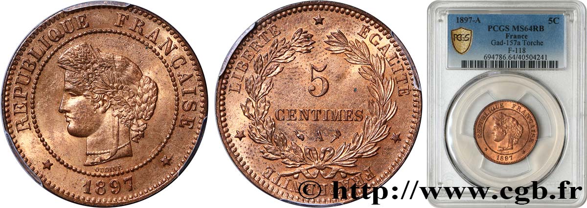 5 centimes Cérès 1897 Paris F.118/39 fST64 PCGS