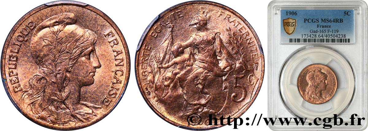 5 centimes Daniel-Dupuis 1906  F.119/16 fST64 PCGS