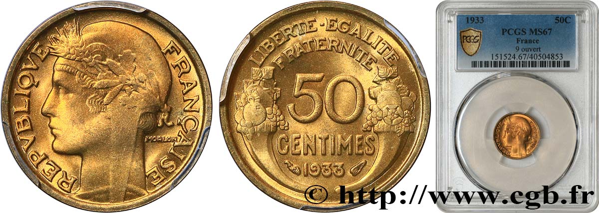 50 centimes Morlon 1933  F.192/10 MS67 PCGS