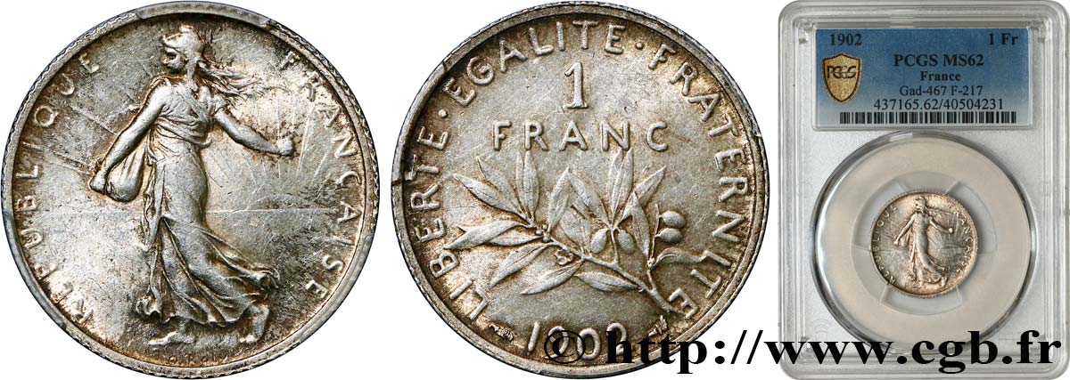 1 franc Semeuse 1902 Paris F.217/7 EBC62 PCGS