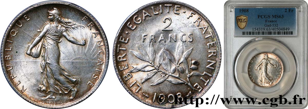 2 francs Semeuse 1908 Paris F.266/10 SC63 PCGS