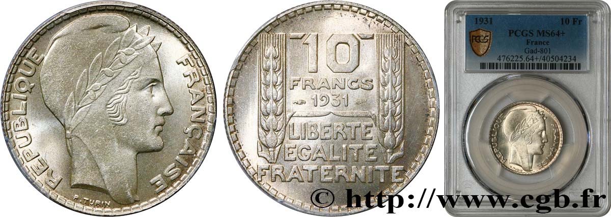 10 francs Turin 1931  F.360/4 fST64 PCGS