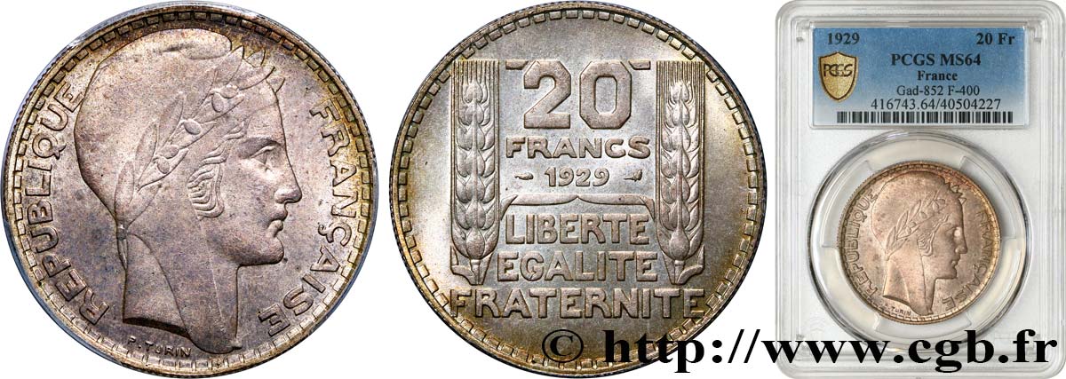 20 francs Turin 1929  F.400/2 MS64 PCGS