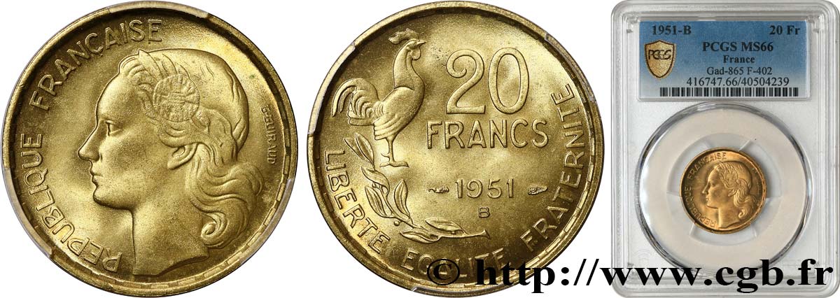20 francs G. Guiraud 1951 Beaumont-Le-Roger F.402/8 FDC66 PCGS