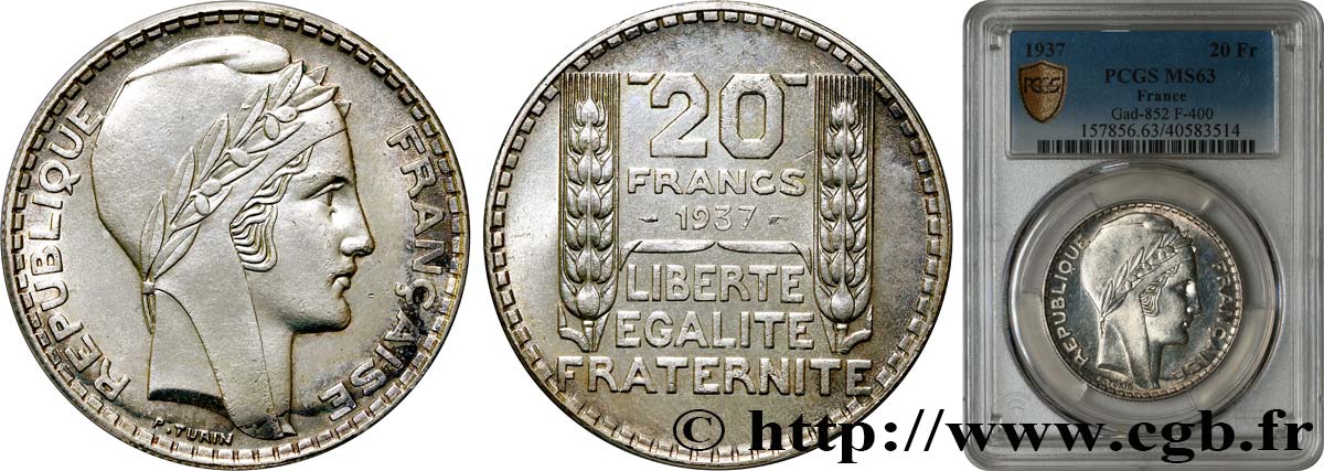 20 francs Turin 1937  F.400/8 MS63 PCGS