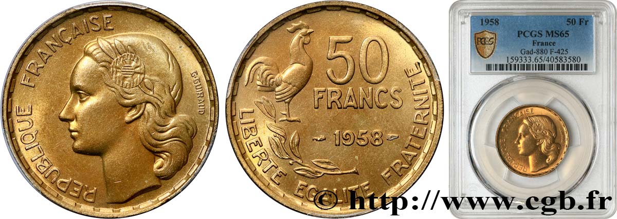 50 Francs Guiraud 1958 Paris F.425/14 ST65 PCGS