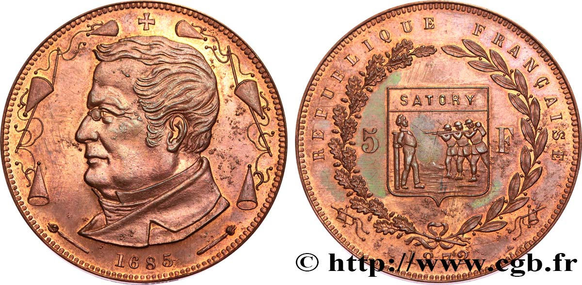 Module de 5 francs Thiers, frappe de souvenir 1872  VG.3819  MS62 