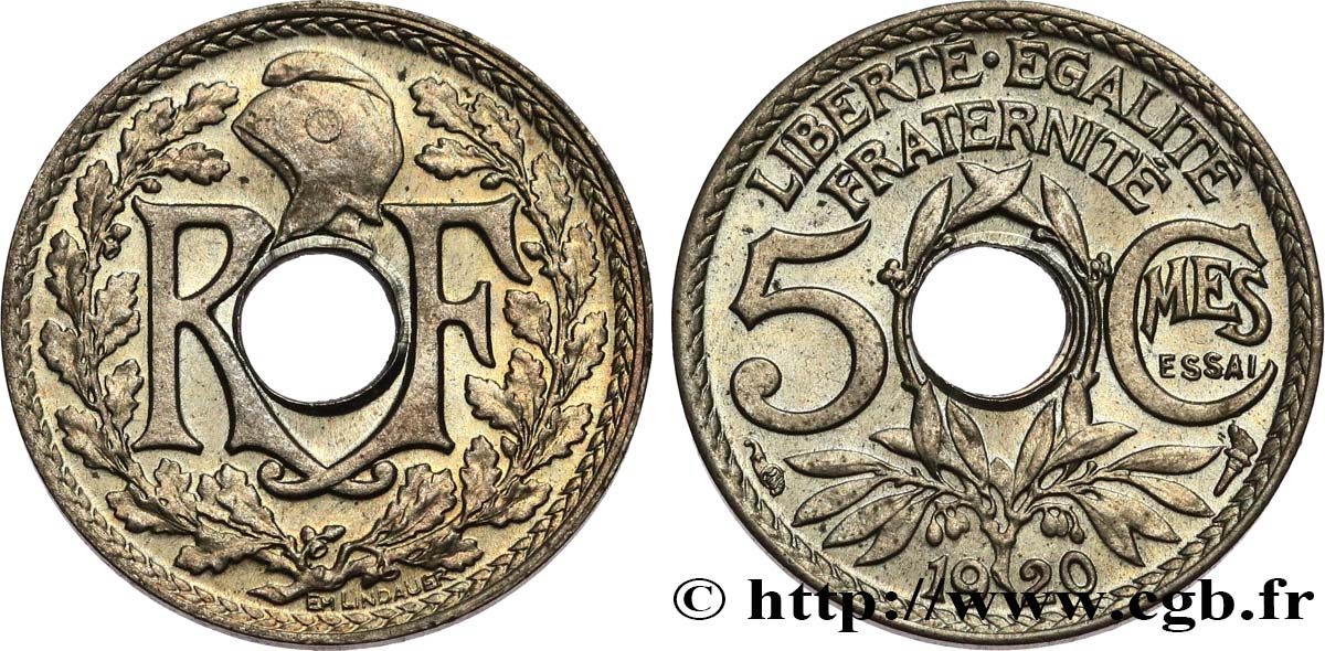 Essai de 5 centimes Lindauer, petit module 1920 Paris F.122/1 FDC65 