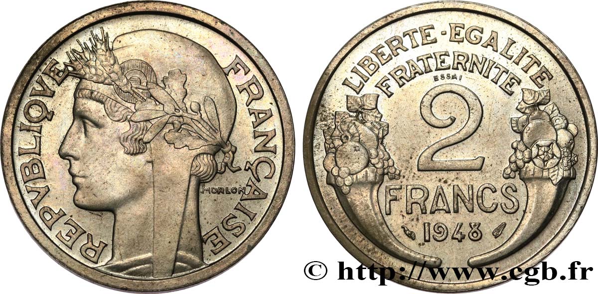 Essai de 2 francs Morlon, cupro-nickel, 8 g 1948 Paris GEM.118 2 fST63 