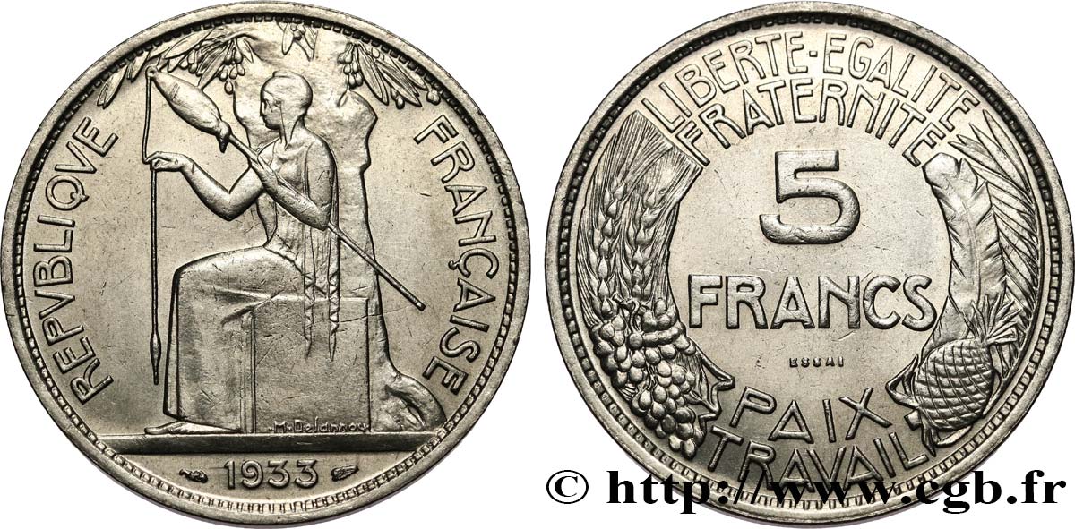 Concours de 5 francs, essai de Delannoy 1933 Paris GEM.136 1 EBC 