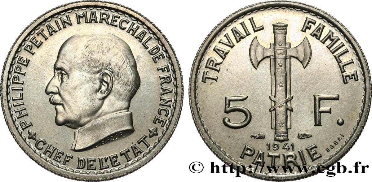Essai de 5 francs Pétain 1941 Paris F.338/1 fST64 