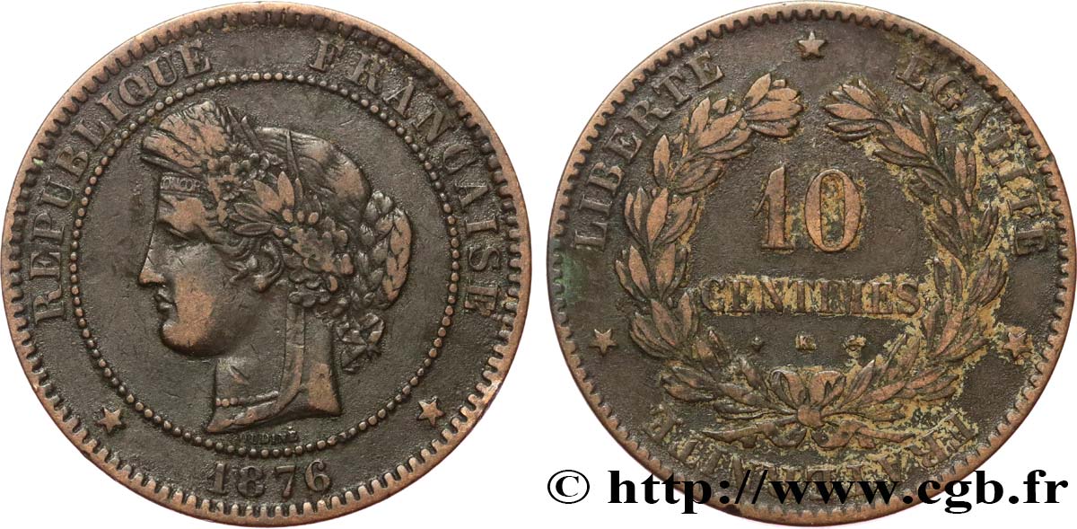 10 centimes Cérès 1876 Bordeaux F.135/17 TB 