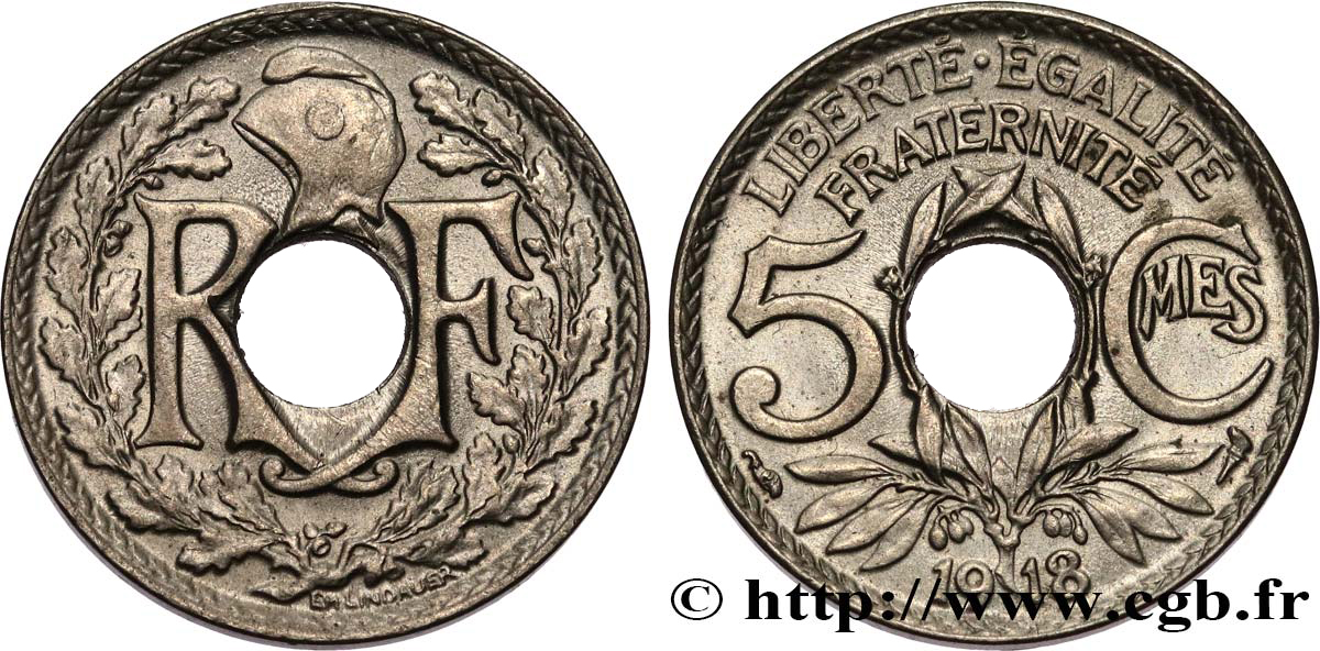 5 centimes Lindauer, grand module 1918 Paris F.121/2 VZ60 