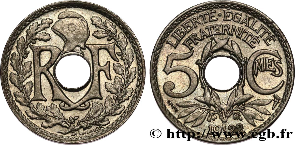 5 centimes Lindauer, petit module 1922 Poissy F.122/5 VZ62 