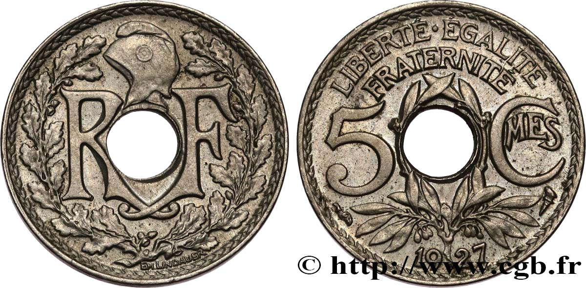 5 centimes Lindauer, petit module 1927  F.122/12 MBC53 