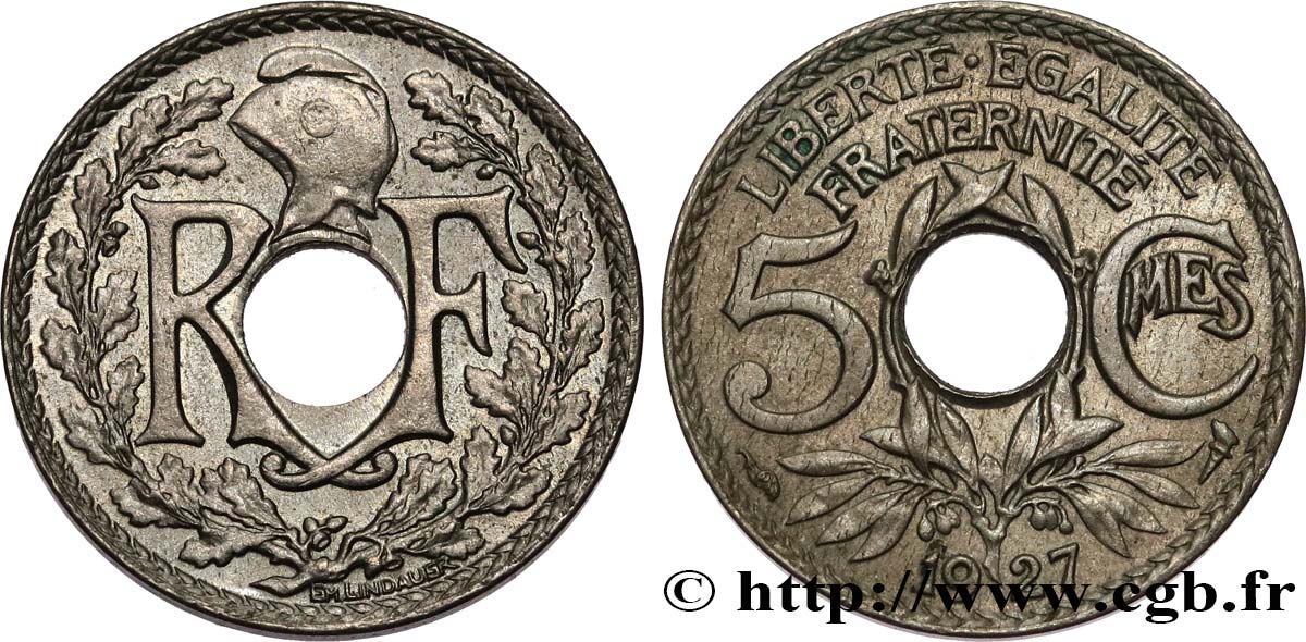 5 centimes Lindauer, petit module 1927  F.122/12 XF45 