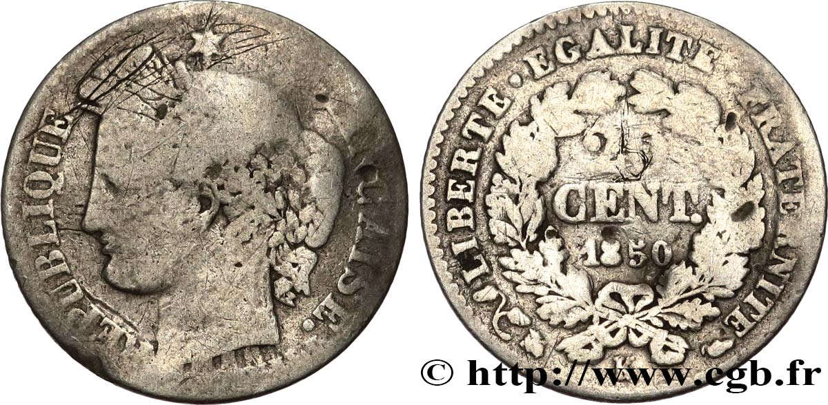 20 centimes Cérès, IIe République 1850 Bordeaux F.146/5 G 