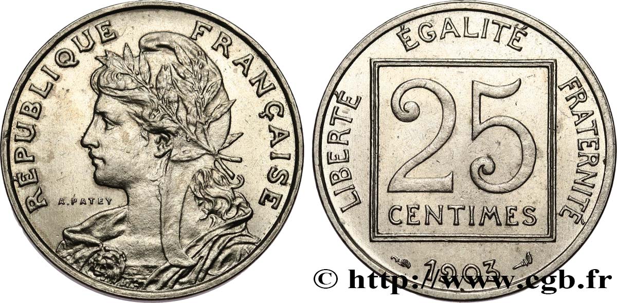 25 centimes Patey, 1er type 1903  F.168/3 EBC55 