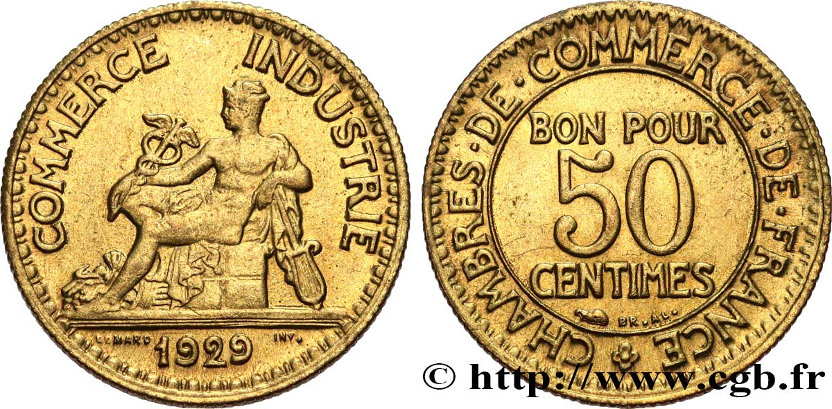50 centimes Chambres de Commerce 1929 Paris F.191/11 EBC55 