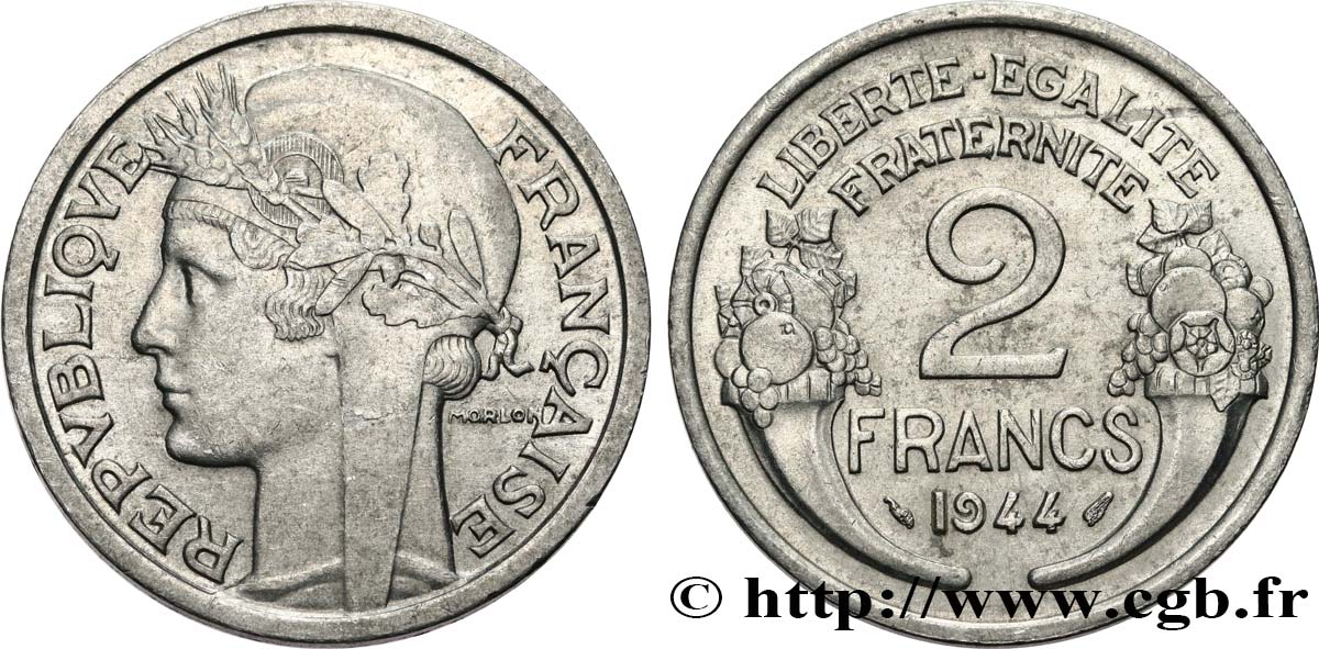 2 francs Morlon, aluminium 1944  F.269/4 XF45 