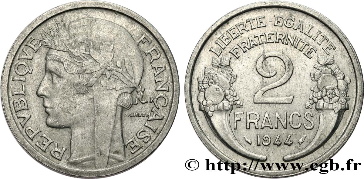 2 francs Morlon, aluminium 1944  F.269/4 TTB45 