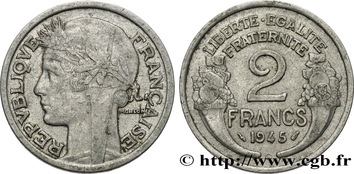 2 francs Morlon, aluminium 1945 Castelsarrasin F.269/7 VF35 