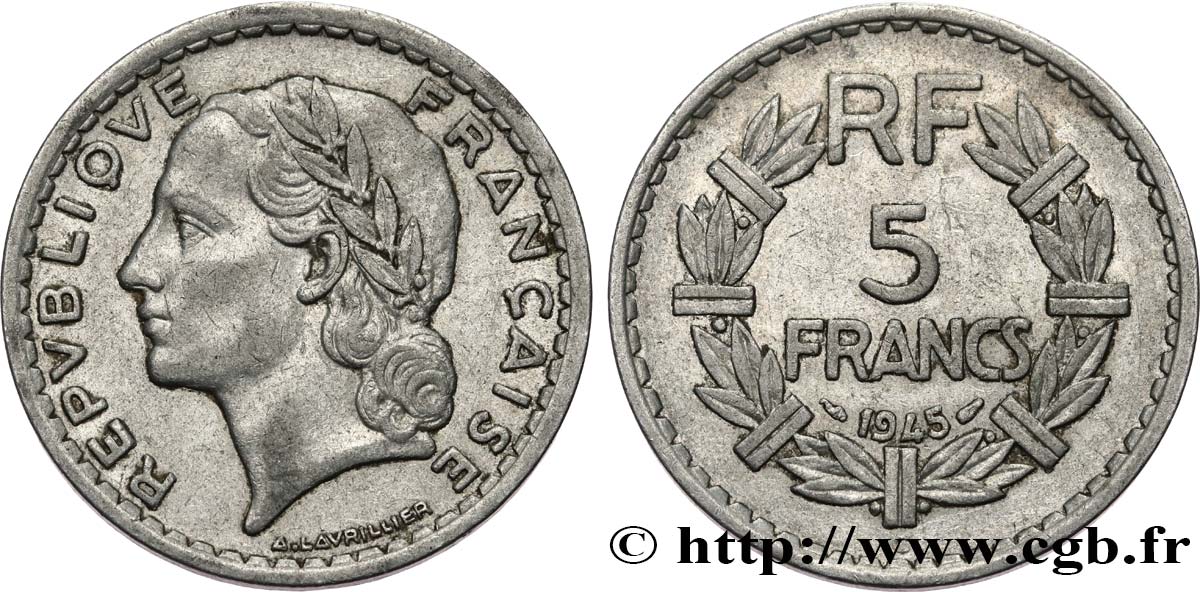 5 francs Lavrillier, aluminium 1945 Castelsarrasin F.339/5 TB35 