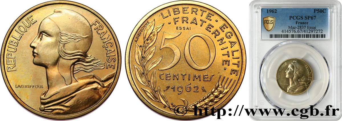 Essai de 50 centimes Marianne 1962 Paris F.197/1 MS67 PCGS