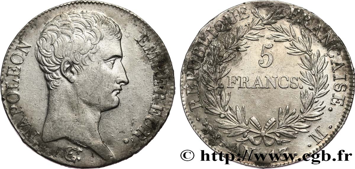 5 francs Napoléon Empereur, Calendrier révolutionnaire 1805 Toulouse F.303/13 TTB 
