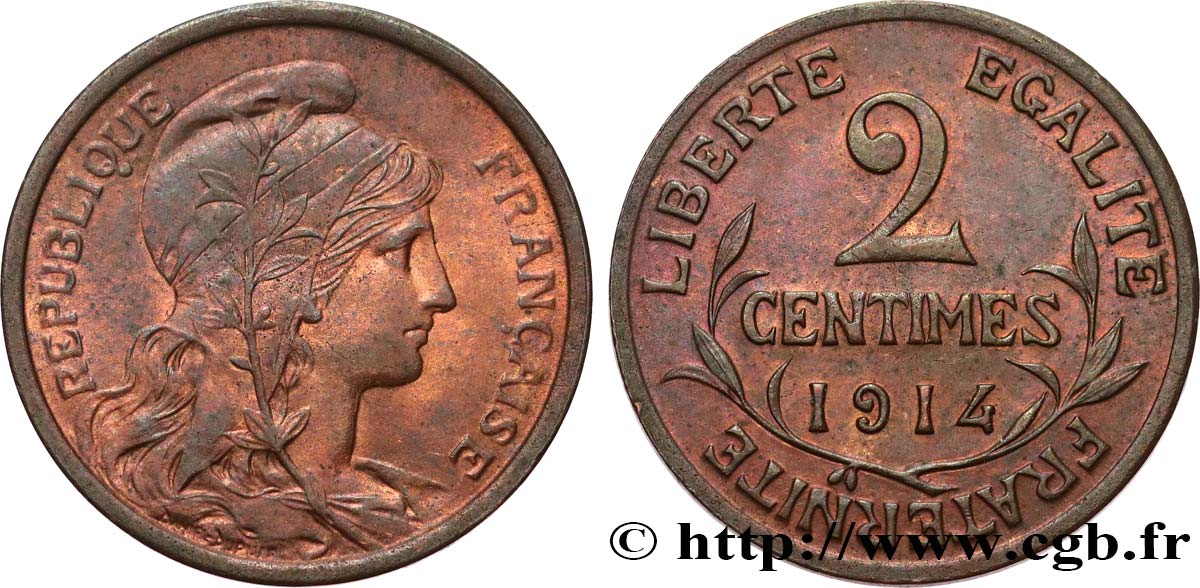 2 centimes Daniel-Dupuis 1914 Paris F.110/17 AU58 