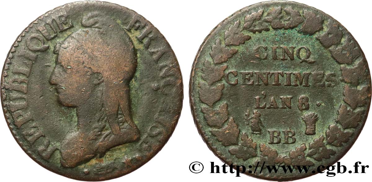 Cinq centimes Dupré, grand module 1800 Strasbourg F.115/118 B12 