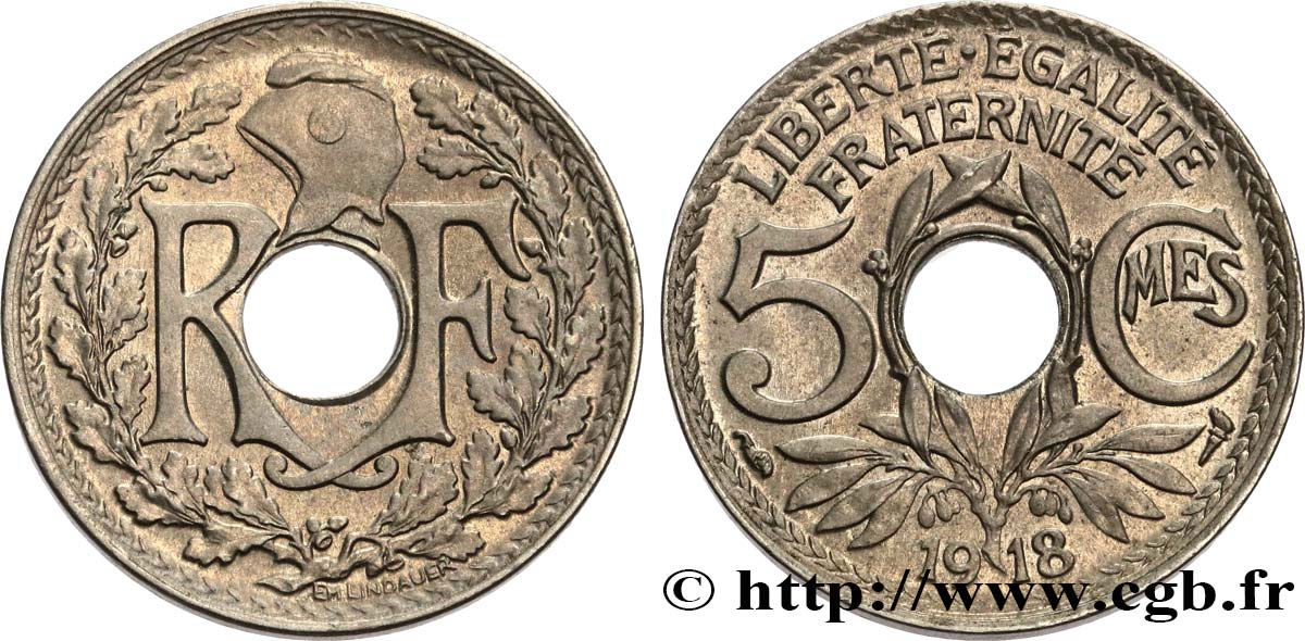 5 centimes Lindauer, grand module 1918 Paris F.121/2 VZ62 