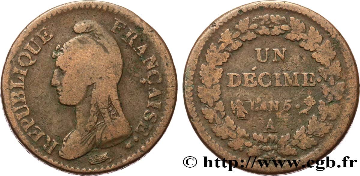 Un décime Dupré, grand module 1797 Paris F.129/1 TB20 