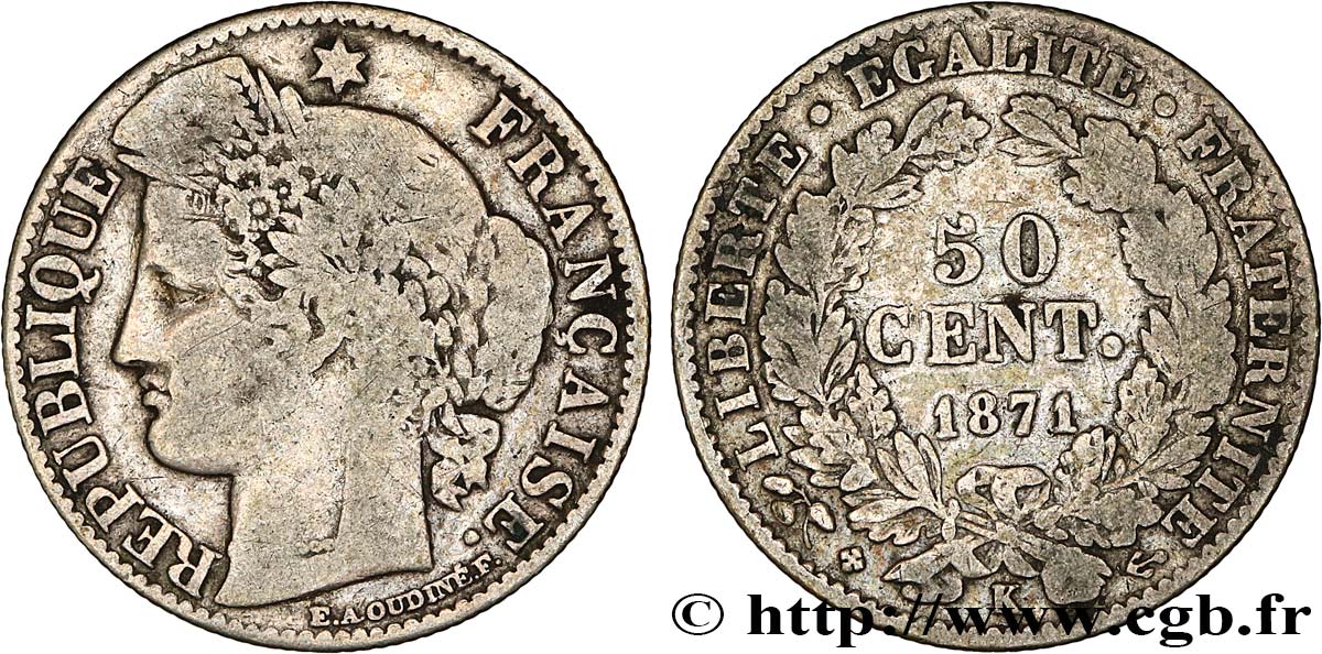 50 centimes Cérès, IIIe République 1871 Bordeaux F.189/2 B12 