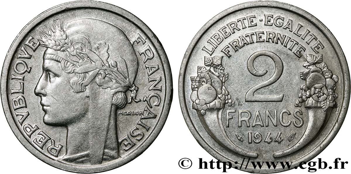 2 francs Morlon, aluminium 1944  F.269/4 XF 