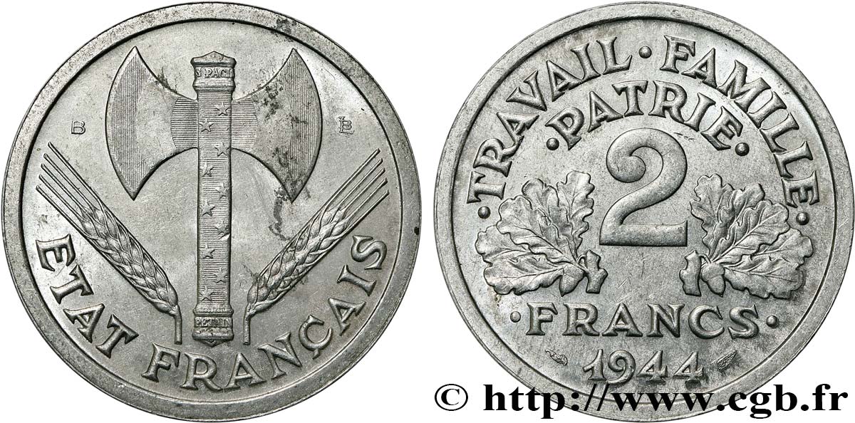 2 francs Francisque 1944 Beaumont-Le-Roger F.270/5 TTB53 