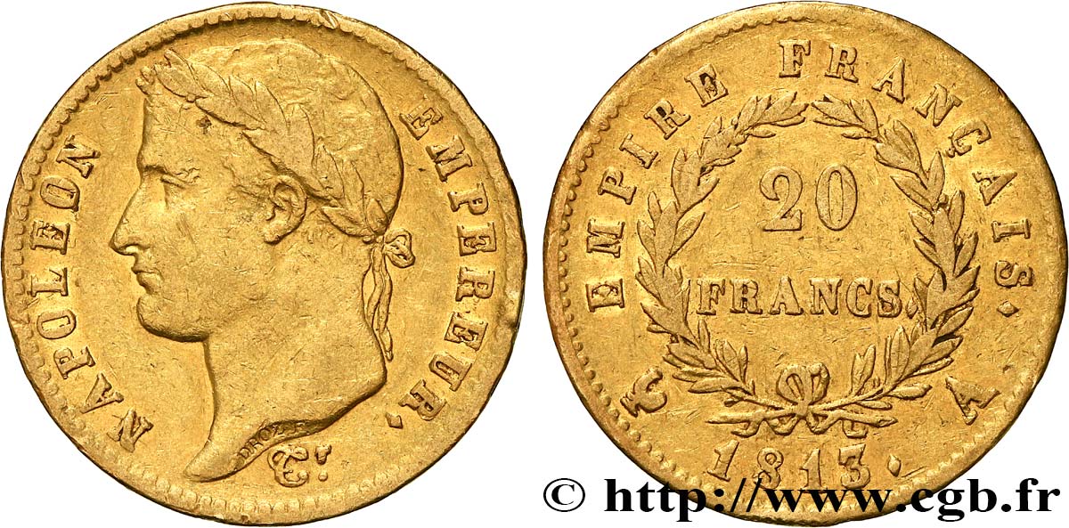 20 francs or Napoléon tête laurée, Empire français 1813 Paris F.516/30 q.BB 
