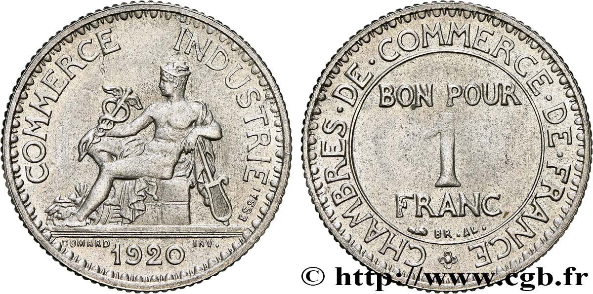 Essai de 1 franc Chambres de Commerce en nickel 1920 Paris GEM.95 7 SUP60 