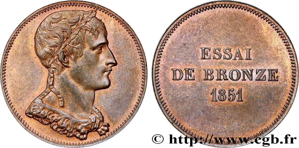 Essai de bronze au module de 10 centimes, Bonaparte 1851 Paris VG.3288  SPL60 