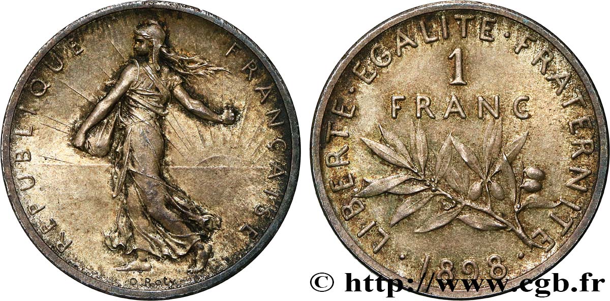 Piéfort 1 franc Semeuse, flan mat, vieil argent 1898 Paris GEM.94 P1 SPL63 